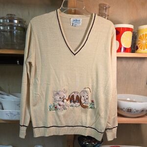 Vintage Embroidered Kitten & Puppy Sweater